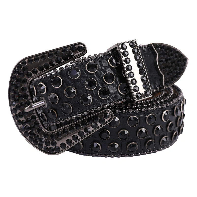 Custom Colorful Diamond Crystal Western Cowgirl Faux Leather Bling Studded Crystal Men Rhinestone Belt