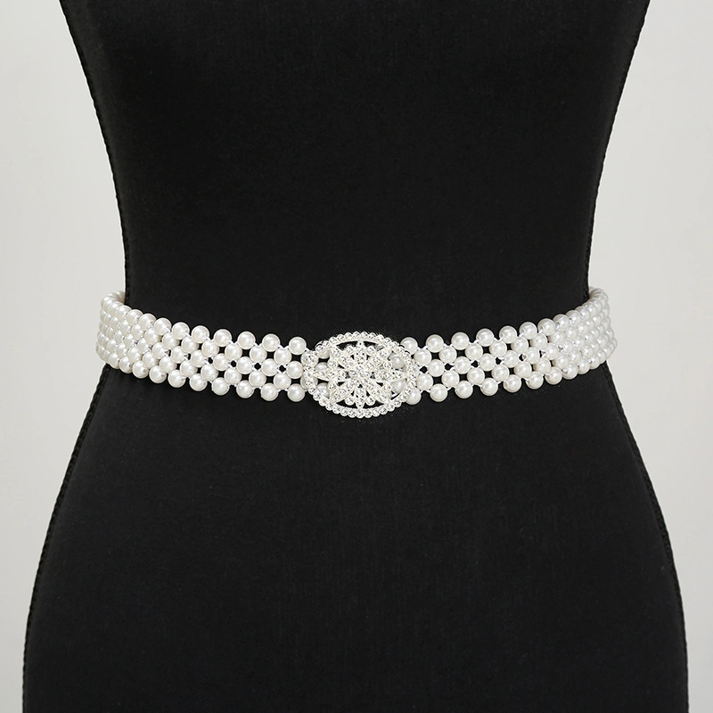 Ladies Pearl Fashion Diamond Flower Weave Rhinestone Temperament Waist Chain Decoration