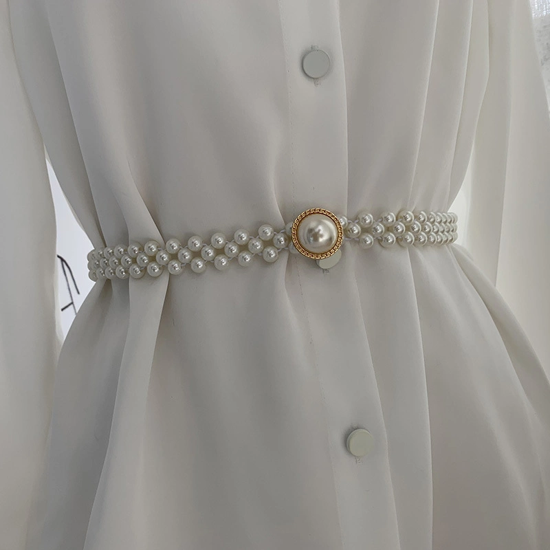 New Fashion Elastic Waist Belt Female Lady Women All-Match Pearl Belt Diamond Inside with Dress Belt Bl-3025