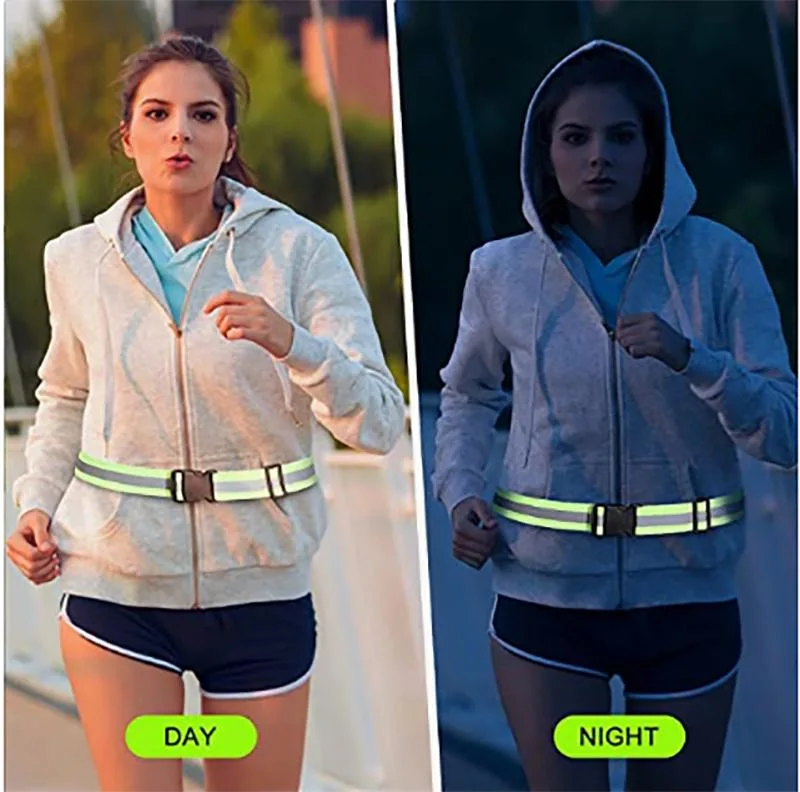 Fluo Green Adjustable Reflective Elastic Waist Belt Running Cycling Reflective Belt Waistband