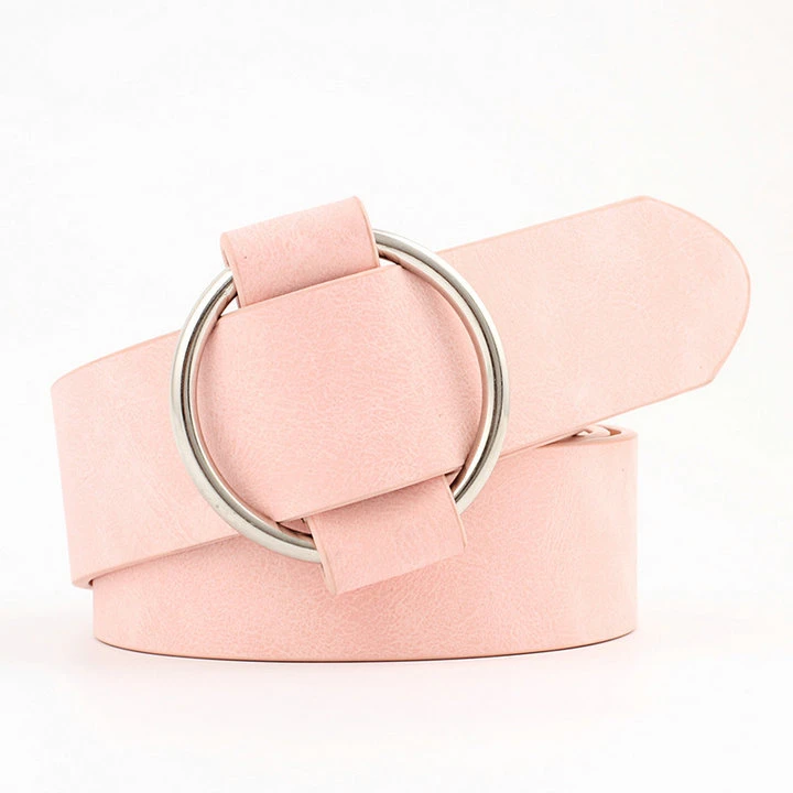 Needle-Free Round Buckle Casual Women′ S Belt Youth Fashion Wide Belt Women′ S Belt Faux Leather Belts Pin Free Buckle Belt