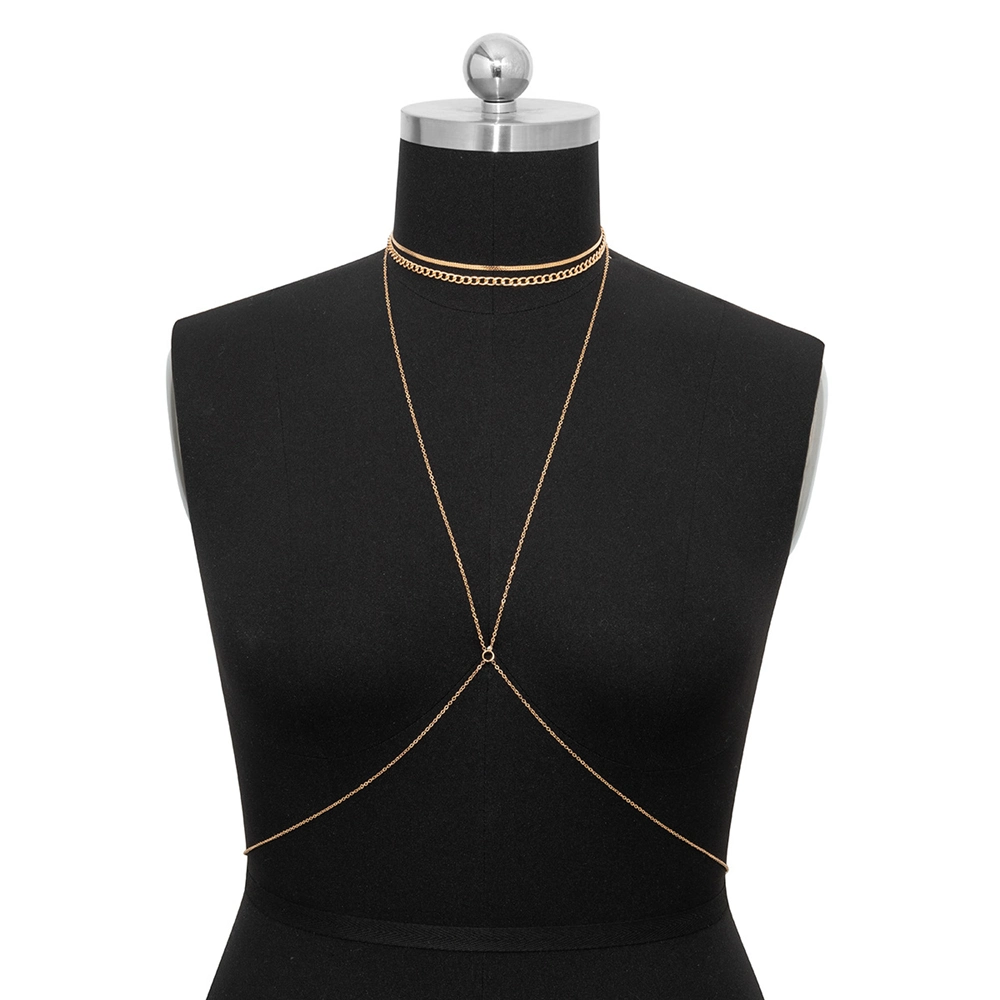 Custom Fashion Metal Snake Bone Necklace Set Sexy Personality Geometric Bikini Chest Waist Chain