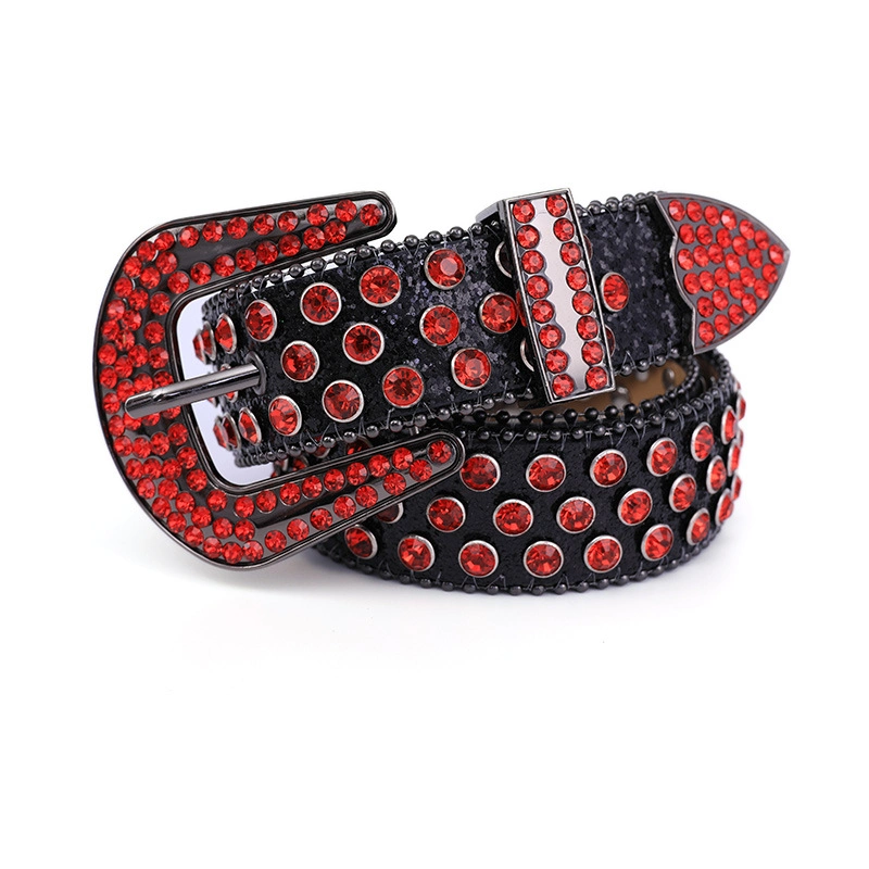 Custom Colorful Diamond Crystal Western Cowgirl Faux Leather Bling Studded Crystal Men Rhinestone Belt