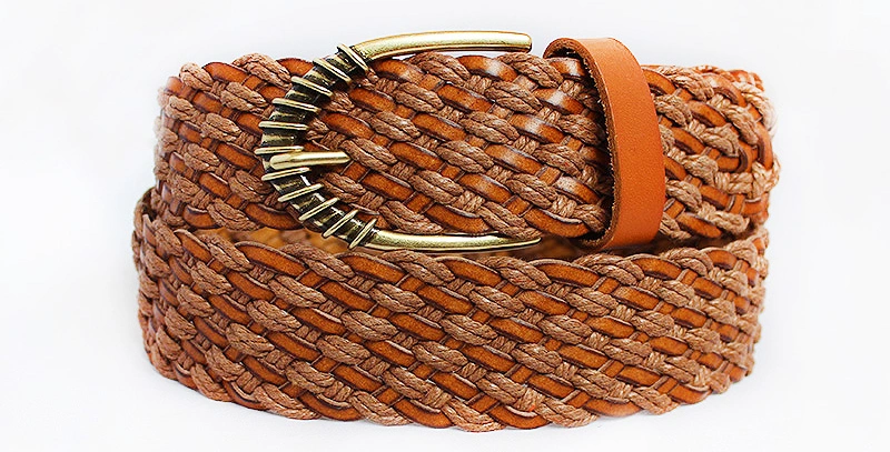 Weaving Belt with Pin Buckle Strip Fashion Faux Leather Hemp Rope Braid Belts Vintage Waistband