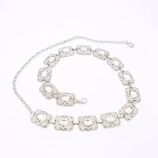 Cintura gioiello per donna Cintura a catena con anelli di diamanti e catena di cristalli boreali in argento