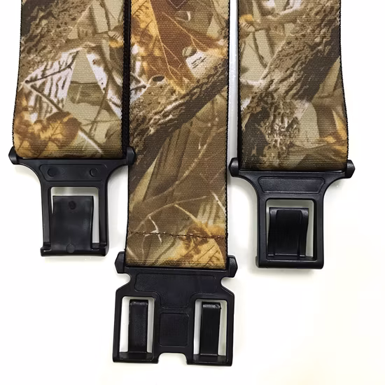 Bretelle da lavoro da uomo con stampa sublimatica mimetica con fibbia in plastica da 50 mm, clip elastica resistente da 5 cm con logo personalizzato