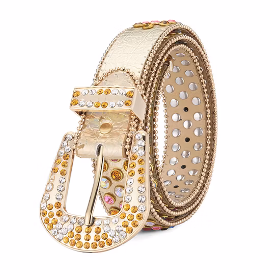 Cintura da cowboy con strass alla moda per uomo Cintura con diamanti in pelle di design con borchie Bling Bling occidentale per abito jeans